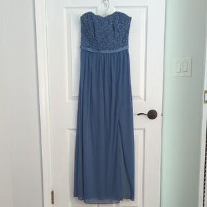 David's Bridal Strapless Blue Gown